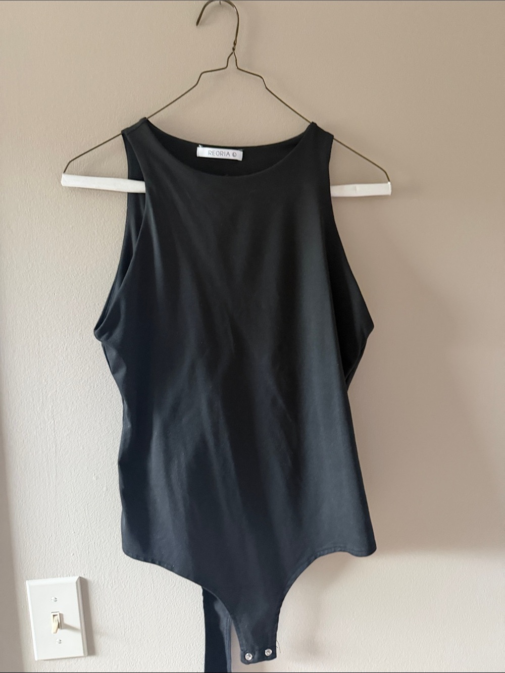 ReoRia Solid Black High-Neck Sleeveless Bodysuit